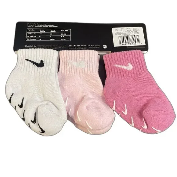 Nike 3 pack non slip lightweight baby girl socks 6-12 Months new - Picture 6 of 7